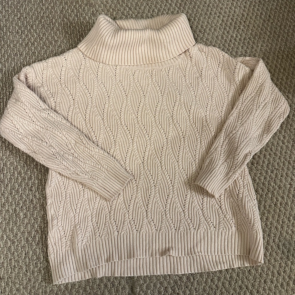 Women's Cable Knit Turtleneck Sweater - Light Pink